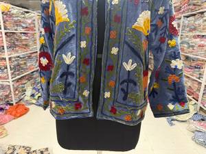 Women's Hand Embroidered Floral Velvet Blazer Mandarin Collar Full Sleeve Autumn Ethnic Style Jacket <b>gift</b> for her - Product Image 5