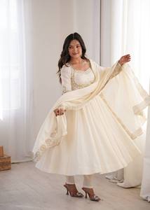 New Design Trending Women's Roman Embroidered Sequence Designer Anarkali <b>Three</b> Piece Set Floor-Length Reversible Stretchable - Product Image 2
