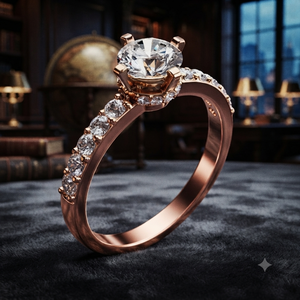 Rose Gold Lab Grown Diamond Engagement Ring Solitaire Bridal Band with Side <b>Stones</b> for Anniversary Gift Rose Gold Round Cut - Product Image 1