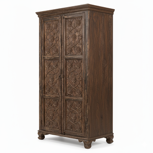 Armario de Madera Maciza Tallada a Mano con Puertas Dobles, Diseño de Rosas, Alta Calidad, para Interiores Modernos y Clásicos, Disponible en Grandes Cantidades - Product Image 1