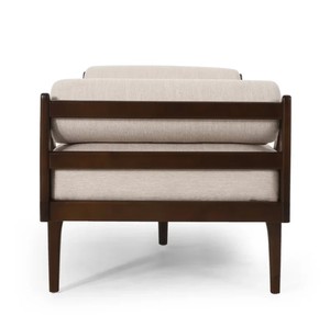 Chaise longue de style mid-century moderne avec revêtement en tissu capitonné et pieds coniques en teck pour salon, chambre et hôtel - Product Image 4