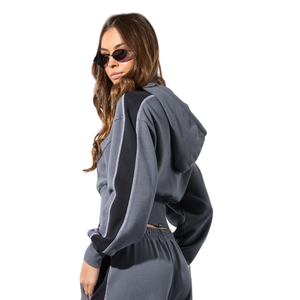 Ensemble de survêtement en polaire pour femme, veste courte zippée à col montant et pantalon large, coupe décontractée, tenue décontractée d'hiver en deux pièces - Product Image 4