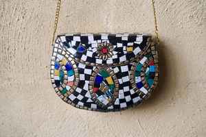 กระเป๋าคลัทช์วินเทจสไตล์อินเดียสำหรับงานกลางคืน  กระเป๋าโลหะสำหรับผู้หญิง  ตกแต่งด้วยโลโก้และลายโมเสกหิน  ทรงซองจดหมาย  สะพายไหล่ได้ - Product Image 2