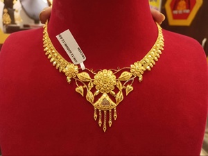 Collar Floral de Oro Sólido de 22K para Mujer, Joyería Tradicional India para Bodas, Pureza 916, Gargantilla de Oro Fino Hecha a Mano - Product Image 1