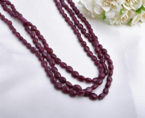 ลูกปัดทับทิมธรรมชาติทรงรีเรียบ 3 เส้น สำหรับทำเครื่องประดับอัญมณีชั้นดี สร้อยคอ - Product Image 3