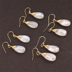 Boucles d'oreilles pendantes en argent sterling 925 avec pierre de lune arc-en-ciel en forme de poire - Product Image 5