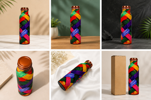 Botella de Agua de Cobre Puro con Diseño Trenzado Colorido y Aspecto Artesanal a Prueba de Fugas, Botella de Cobre para Beber con Impresión Personalizada - Product Image 6