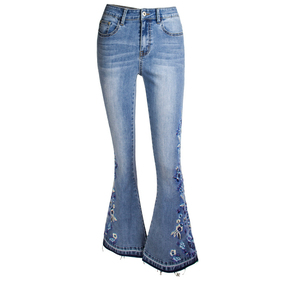 Jeans de Mujer con Bordado, Corte de Campana, Cintura Alta, Diseño Floral, Estilo Vintage, OEM, Personalizado, Venta al Por Mayor - Product Image 3