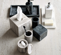 Ensemble d'accessoires de salle de bain de luxe en travertin gris, 8 pièces, avec boîte à mouchoirs, distributeur de savon, plateau, pour hôtel, maison, vente en gros