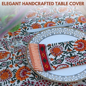 Handmade Floral Block Print Cotton <b>Tablecloth</b> Modern Customized Color Custom Sizes Christmas French Dining Table Elegant Table - Product Image 2