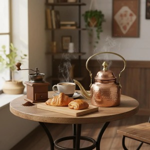 Théière en cuivre de haute qualité avec une longue becquetée élégante, une poignée en cuivre traditionnelle, un couvercle supérieur ajusté, un corps arrondi, un design d'inspiration vintage - Product Image 3
