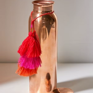 <b>copper</b> water bottle plain polished finish metal drinking bottle with tassel reusable eco friendly kitchen storage <b>screw</b> lid - Product Image 1
