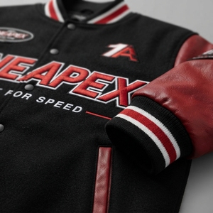 Blouson de course noir et rouge pour homme, style Letterman, brodé, streetwear, vente en gros - Product Image 3