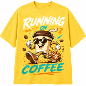 เสื้อยืดแขนยาวคอกลมสีดำพิมพ์ลายการ์ตูนกาแฟสำหรับผู้ชาย ทรงหลวม สวมใส่สบาย ผลิตจากผ้าเจอร์ซีย์คอตตอน 100% - Product Image 1