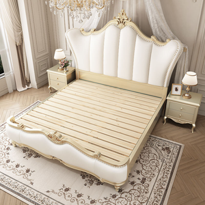 Luxury French Style King Size Bedroom Set Solid Mahogany Wood Upholstered Headboard for Hotel Villa Apartment Use - Product Image 4