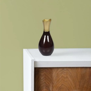 Vase de table moderne en métal noir avec col ambré, capacité 10x8x3 pouces, design minimaliste, décoration - Product Image 2