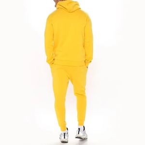 Conjunto de Sudadera con Capucha Amarilla y Pantalones Deportivos para Hombre, Estilo Casual, Color Sólido, Tejido de Felpa, Ropa de Otoño - Product Image 5
