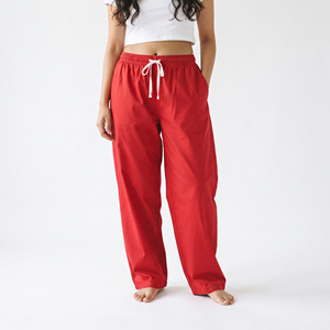 Pantalones anchos de algodón para mujer, de cintura media, con cordón, ajuste holgado, largo completo, pijama informal de verano, pantalones holgados para mujer - Product Image 1
