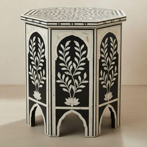 Elegant Bone Inlay Side <b>Table</b> With Handcrafted Mosaic Design For Living Room Bedroom And Luxury Interior Spaces - Product Image 1