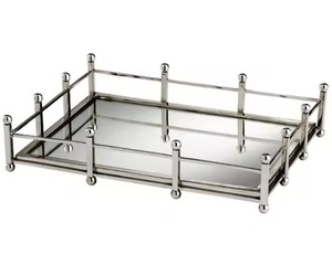 Middle East Look <b>Silver</b> Metal Serving <b>Tray</b> with Round Handles <b>Mirror</b> Finish Nordic Home Decor Luxury <b>Trays</b> for Fruit & Tea Use - Product Image 5