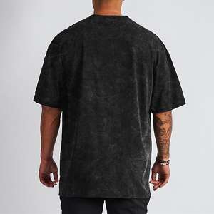 T-shirts oversize délavés à l'acide, coupe ample, en tissu épais, avec logo personnalisé pour hommes - Product Image 3