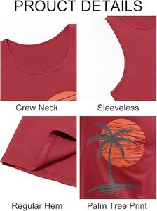 Camiseta Deportiva sin Mangas para Hombre, Color Beige, con Estampado de Palmeras al Atardecer, Cuello Redondo, Transpirable, Informal, Tejida, 100% Poliéster, con Logotipo Frontal - Product Image 4