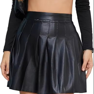 Mini-jupe en cuir sur mesure pour femme, usine OEM, jupe courte taille haute en cuir véritable, vêtements de mode pour femmes, fournisseur en gros - Product Image 1