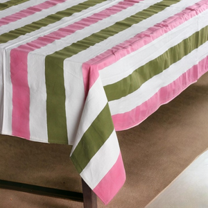 Nappe de table rayée rose, blanche et verte, 100% coton, nappe de mariage, nappe en coton rayée - Product Image 3