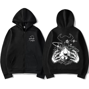 เสื้อฮู้ดซิปผู้หญิงสีดำสไตล์พังก์พิมพ์ลายการ์ตูนนกฮูก แขนยาว ผ้าถักนิตติ้ง คอตตอน ไม่หดตัว จาก Mego Industry - Product Image 2