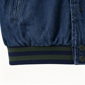Chaqueta Bomber para Hombre con Bloques de Color, Manga Larga, Azul Denim y Verde, Estilo Otoñal - Product Image 4