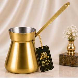 Blue And Multicolor Floral Embossed <b>Turkish</b> Coffee Pot Metal Cezve With Wooden Handle For Traditional Stovetop Brew - Product Image 3