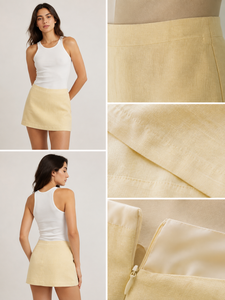Ensemble jupe d'été chic et moderne pour femme - Haut côtelé blanc associé à une mini-jupe jaune décontractée, deux pièces en gros - Product Image 6