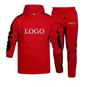 Conjunto de Sudadera con Capucha Roja y Pantalones Deportivos para Hombre, Informal, de Felpa, Tejido, Color Sólido, con Logotipo Estampado, para Otoño - Product Image 1