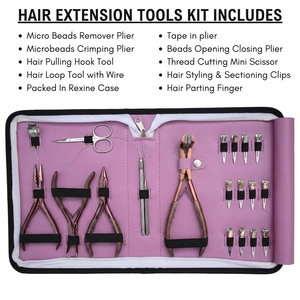 ชุดเครื่องมือต่อผมระดับมืออาชีพสำหรับขายส่ง ทำจากสแตนเลสเกรดผ่าตัด พร้อมอุปกรณ์ถอดไมโครบีดส์ คีมหนีบ 3 รู และเทป - Product Image 5