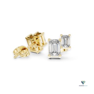Pendientes de Diamantes Cultivados en Laboratorio con Corte Esmeralda de 1.47 CT en Oro Sólido de 14K, Pendientes de Diamantes de Cuatro Piedras Lineales Horizontales para Mujer - Product Image 2