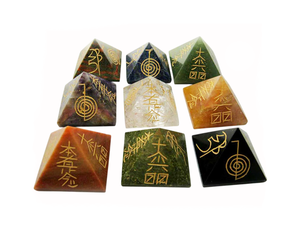 Lapis Lazuli Reiki Three Piece Polished Waterproof Pyramid <b>Set</b> <b>Crystal</b> Stones Symbolic Designs Feng Shui Art Collectible Display - Product Image 5
