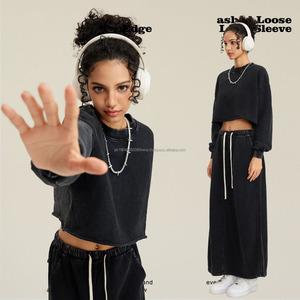 Sudaderas con capucha recortadas personalizadas dobladillo crudo mujer algodón en blanco francés Terry pulóver de gran tamaño lavado ácido mujeres Puff estampado Crop Top sudaderas con capucha - Product Image 2