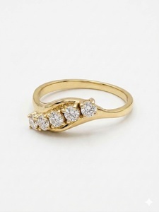 Anillo de Boda de Oro Amarillo de 14K con 5 Piedras, Estilo Ondulado, con Diamantes Cultivados en Laboratorio, Precio de Fábrica al por Mayor - Product Image 3