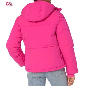 Veste matelassée personnalisée, couleur unie rose, manteau d'hiver épais, style doudoune avec capuche - Product Image 2