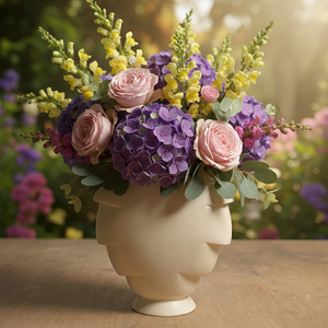 Jarrón de flores de aluminio fundido de lujo con recubrimiento en polvo color crema, escultura moderna de estilo nórdico con diseño en capas para decoración moderna del hogar y de la mesa. - Product Image 2