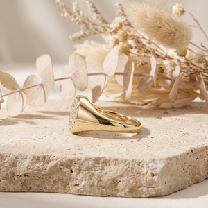 แหวนตราประทับทอง 14K ประดับเพชรแบบ Pave สำหรับผู้หญิง เครื่องประดับหรูหรา - Product Image 2
