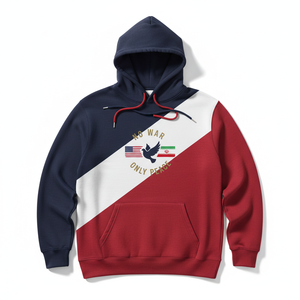 Sweat à capuche pour homme en polaire, coupe régulière, style color block, avec motifs 'Peace' et 'No War' imprimés, décontracté pour l'automne - Product Image 6