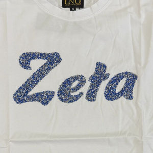 Camiseta Blanca Zeta Blue Diamond para Mujer, 100% Algodón, con Lentejuelas Bordadas, Letras Griegas, Ropa de Sororidad, Zeta Phi Beta, Estilo Clásico - Product Image 2