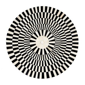 Round <b>Black</b> White Striped Resin Inlay Side Table Contemporary Wooden End Table with Geometric Pattern Standing Type Furniture - Product Image 2
