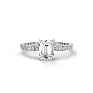 Anillo de compromiso y boda de oro con diamante de laboratorio de corte esmeralda para mujer con piedras laterales - Product Image 1