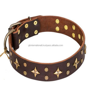 Collar de perro de cuero marrón tachonado elegante hecho a mano, collar de perro de cuero genuino extra ancho resistente, todos los tamaños - Product Image 3