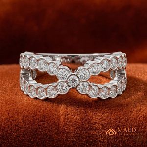 Moissanite Engagement <b>Ring</b> Bezel Criss <b>Cross</b> Open Band 925 Sterling <b>Silver</b> Gold Plated Wedding Anniversary Luxury Fine Jewelry - Product Image 4