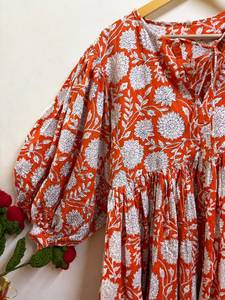 Robe midi bohème florale 100% coton pour femmes, été, décontractée, manches longues, coupe ample, silhouette en A, écologique, respirante - Product Image 2