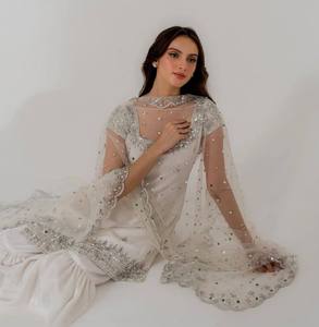 Conjunto de Salwar Kameez de Satén Tejido con Lentejuelas Blancas Bordadas, Vestido Formal para Mujer con Dupatta, Traje para Bodas y Festivales - Product Image 4