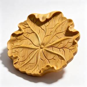Sous-verre en bois massif fait main en forme de feuille de lotus, style traditionnel, pour la décoration de la maison et le service du thé - Product Image 1